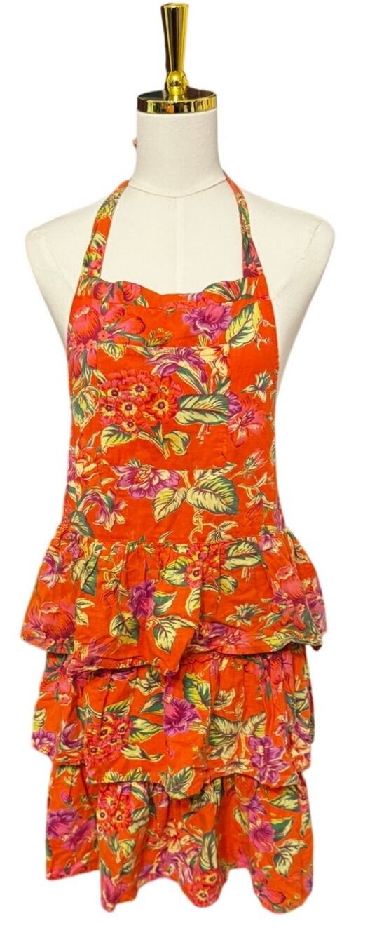 April Cornell Floral Cotton Ruffle Apron Orange Pink Cottagecore 100% Cotton